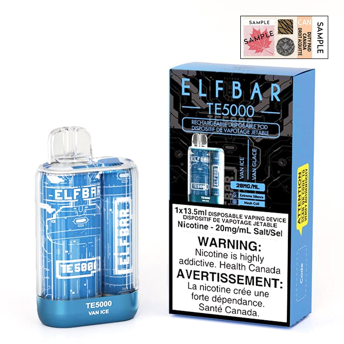 (Stamped) Van Ice Elfbar TE5000 Rechargeable 5000 Puffs Disposable Vape Ct 10