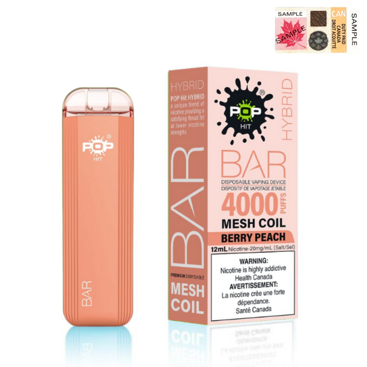 (Stamped) Berry Peach Pop Hybrid Bar 4000 Puff Disposable Vape Ct 5