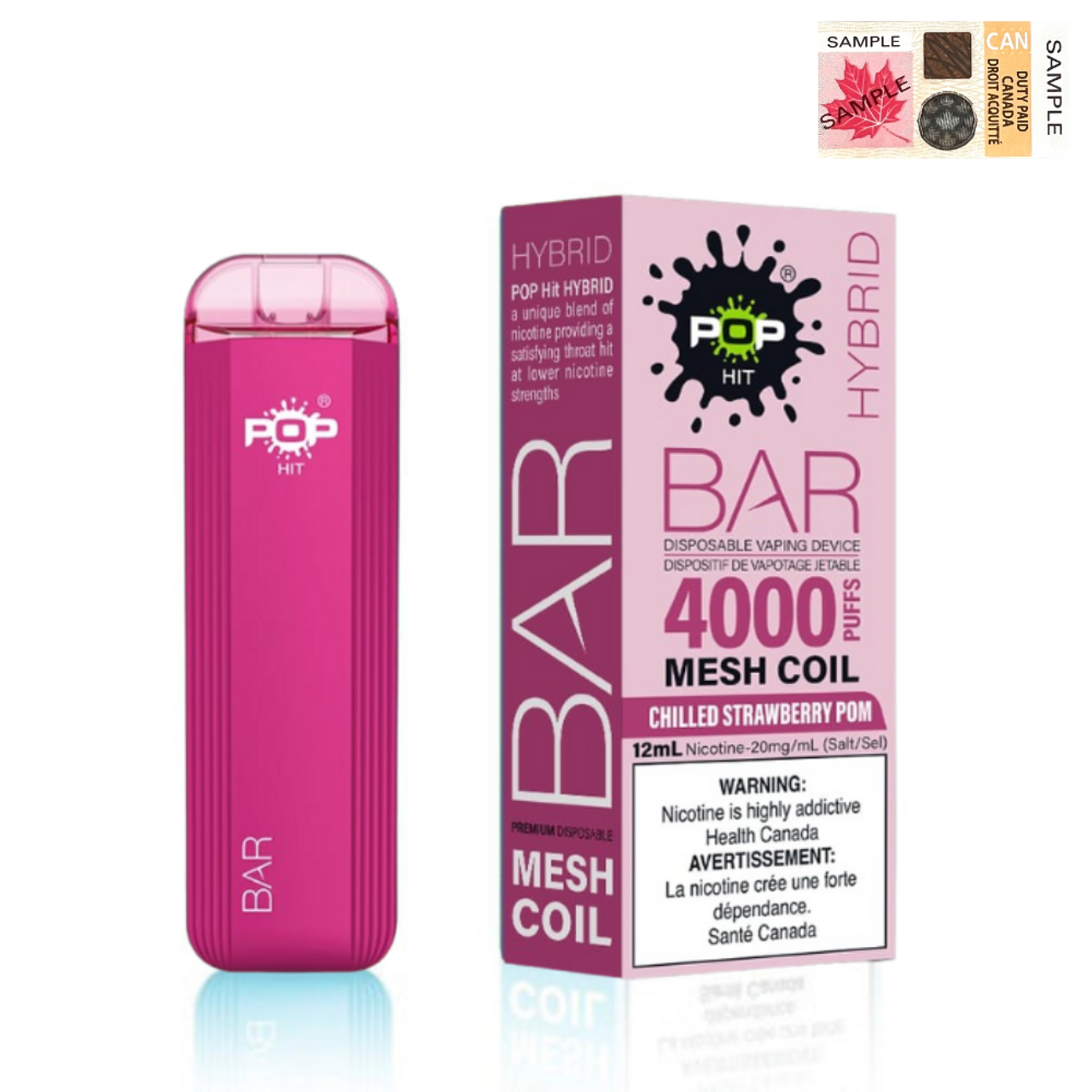 (Stamped) Chilled Strawberry Pom Pop Hybrid Bar 4000 Puff Disposable Vape Ct 5