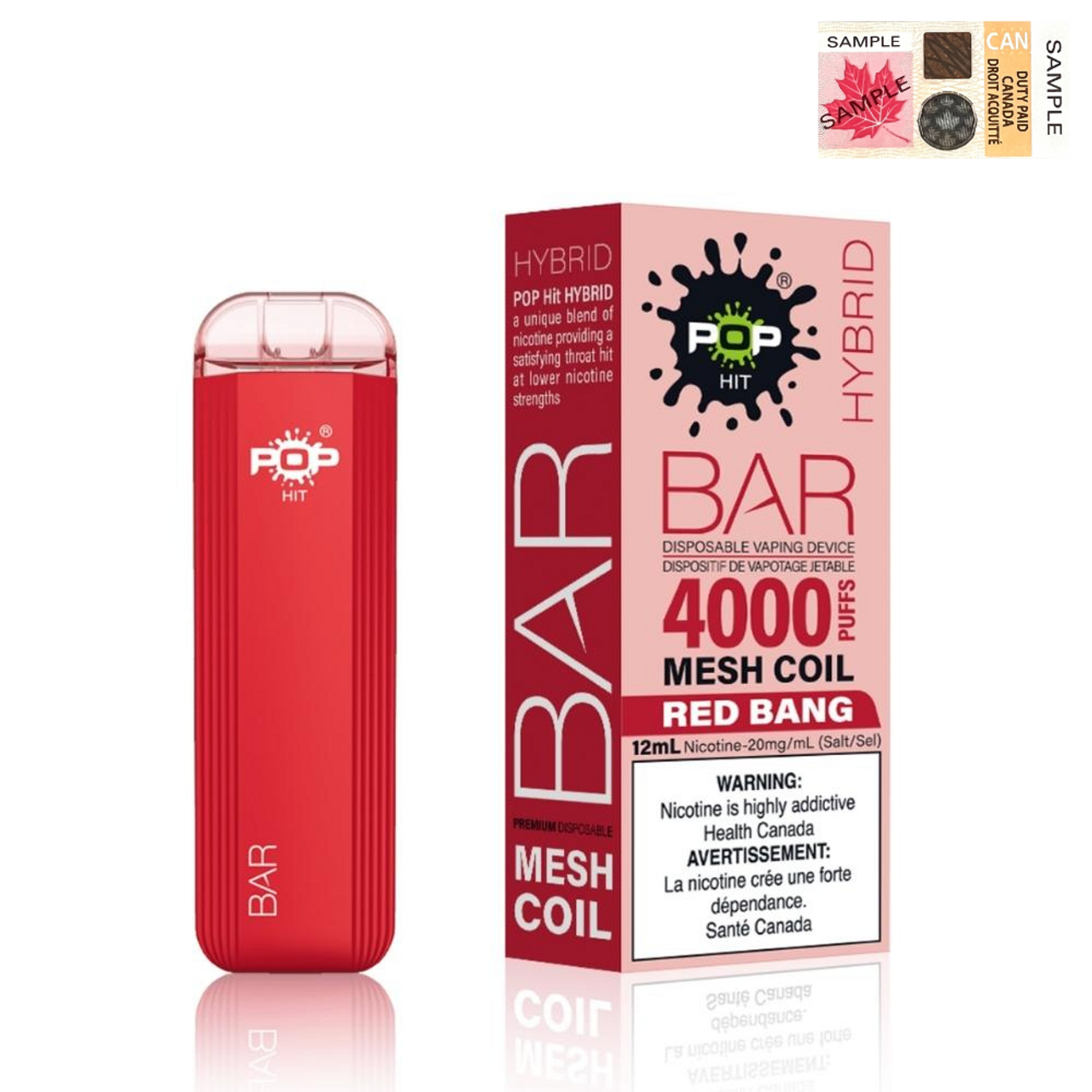 (Stamped) Red Bang Pop Hybrid Bar 4000 Puff Disposable Vape Ct 5