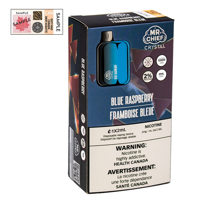 (Stamped) Crystal Blue Raspberry 7000 Puffs Disposable Vape By Mr. Chief Ct 10