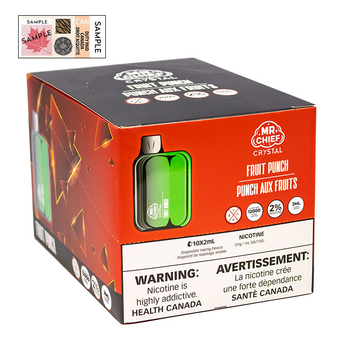 (Stamped) Crystal Fruit Punch 7000 Puffs Disposable Vape By Mr. Chief Ct 10