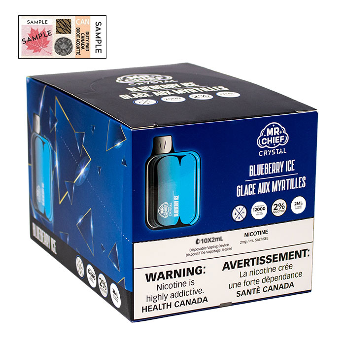 (Stamped) Crystal Blueberry Ice 7000 Puffs Disposable Vape By Mr. Chief Ct 10