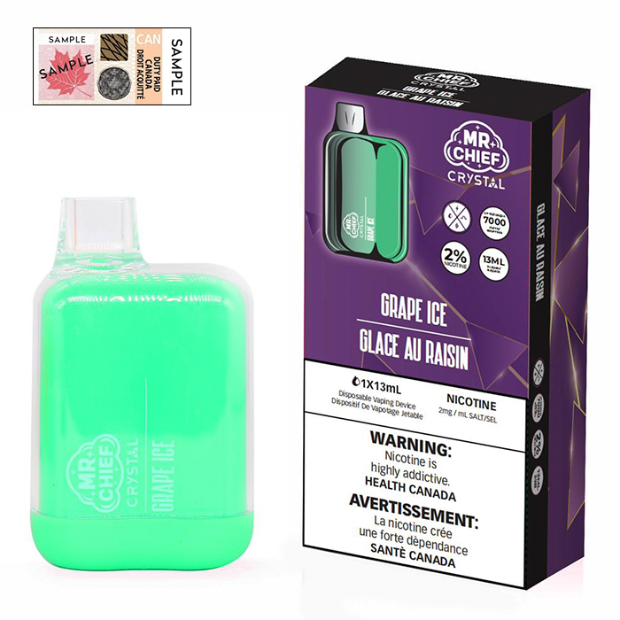 (Stamped) Crystal Grape Ice 7000 Puffs Disposable Vape By Mr. Chief Ct 10