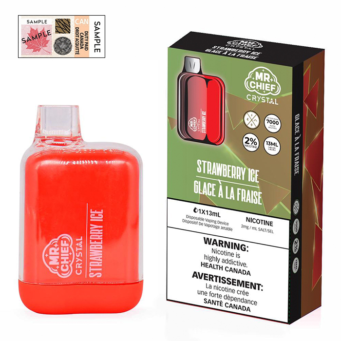 (Stamped) Crystal Strawberry Ice 7000 Puffs Disposable Vape By Mr. Chief Ct 10