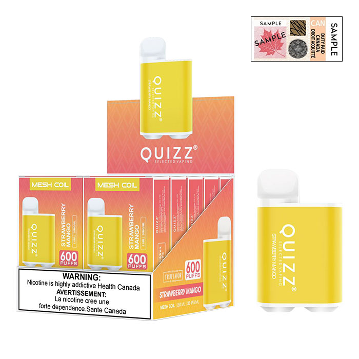 BC-Compliance (Stamped) Strawberry Mango Quizz 600 Puffs Disposable Vape Ct 10