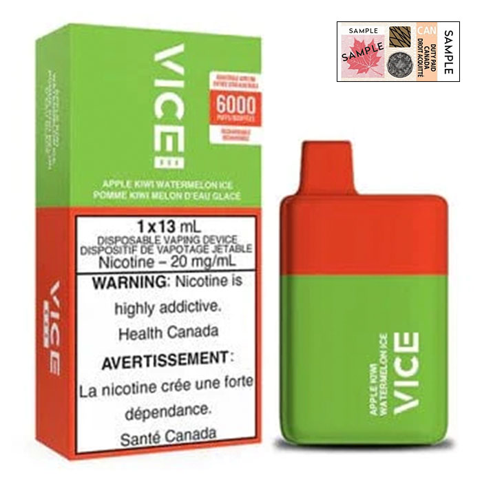 (Stamped) Apple Kiwi Watermelon Ice Vice Box 6000 Puffs Disposable Vape Ct 5