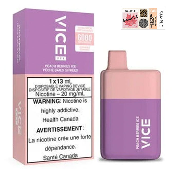 (Stamped) Peach Berries Ice Vice Box 6000 Puffs Disposable Vape Ct 5