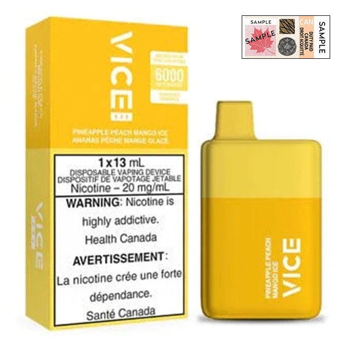 (Stamped) Pineapple Peach Mango Ice Vice Box 6000 Puffs Disposable Vape Ct 5