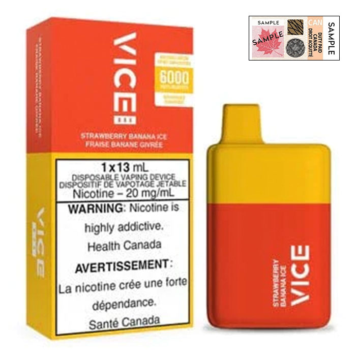 (Stamped) Strawberry Banana Ice Vice Box 6000 Puffs Disposable Vape Ct 5