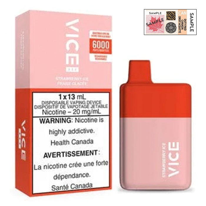 (Stamped) Strawberry Ice Vice Box 6000 Puffs Disposable Vape Ct 5