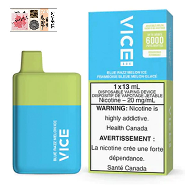 (Stamped) Blue Razz Melon Ice Vice Box 6000 Puffs Disposable Vape Ct 5