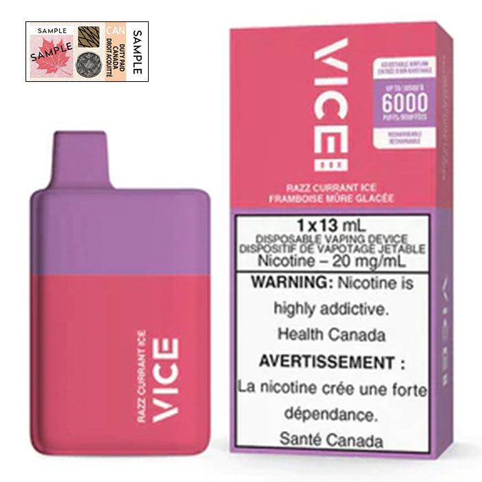 (Stamped) Razz Currant Ice Vice Box 6000 Puffs Disposable Vape Ct 5