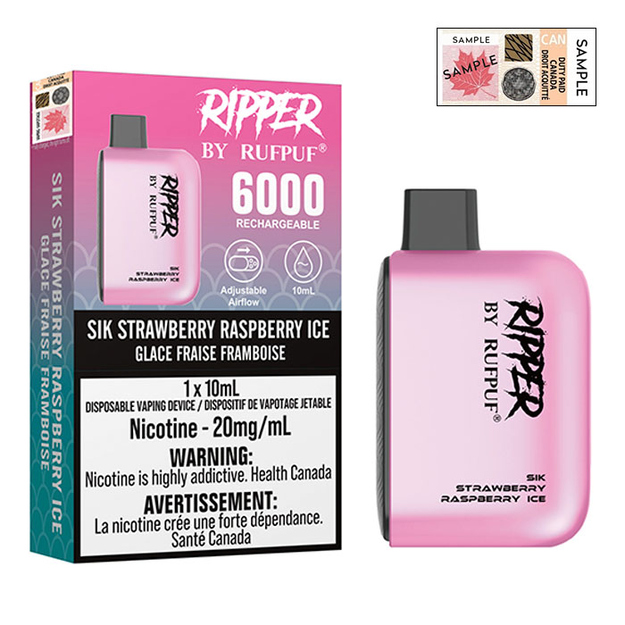 (Stamped) Sik Strawberry Raspberry Ice 6000 Puffs Ripper Disposable Vape By G Core Rufpuf Ct 10