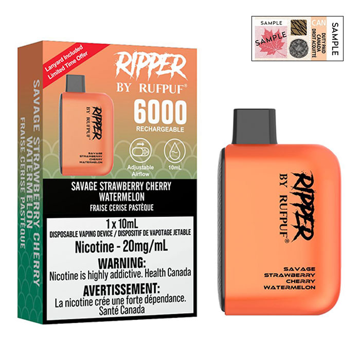 (Stamped) Savage Strawberry Cherry Watermelon 6000 Puffs Ripper By G Core Rufpuf Ct 10