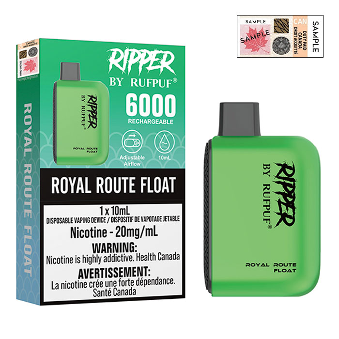 (Stamped) Royal Route Float 6000 Puffs Ripper Disposable Vape By G Core Rufpuf Ct 10