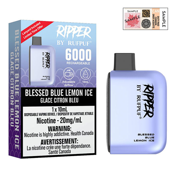 (Stamped) Blessed Blue Lemon Ice 6000 Puffs Ripper Disposable Vape By G Core Rufpuf Ct 10