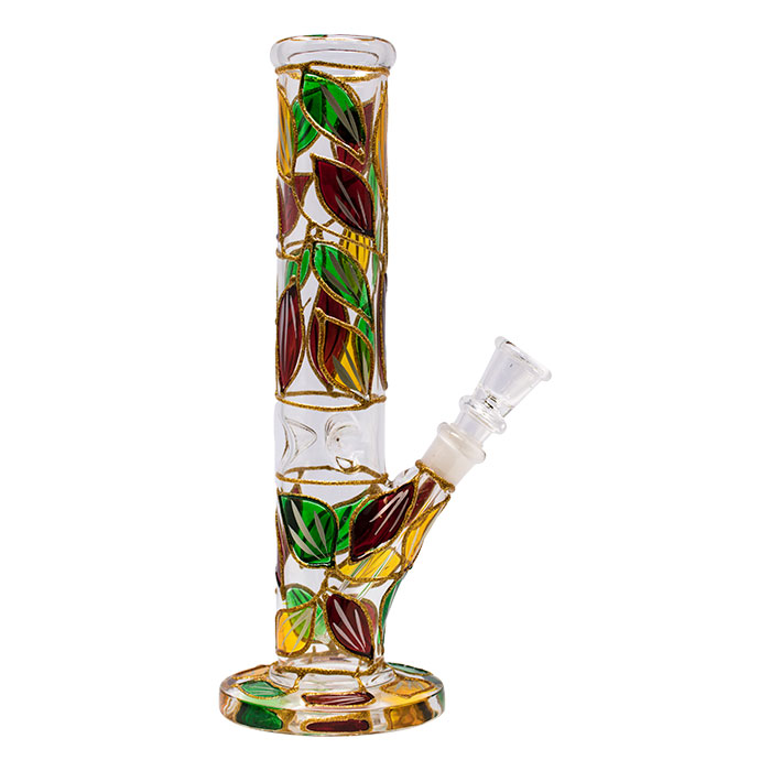 Hand Painted Yellow Leaves 10 Inches Glass Bong