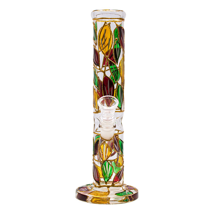 Hand Painted Yellow Leaves 10 Inches Glass Bong