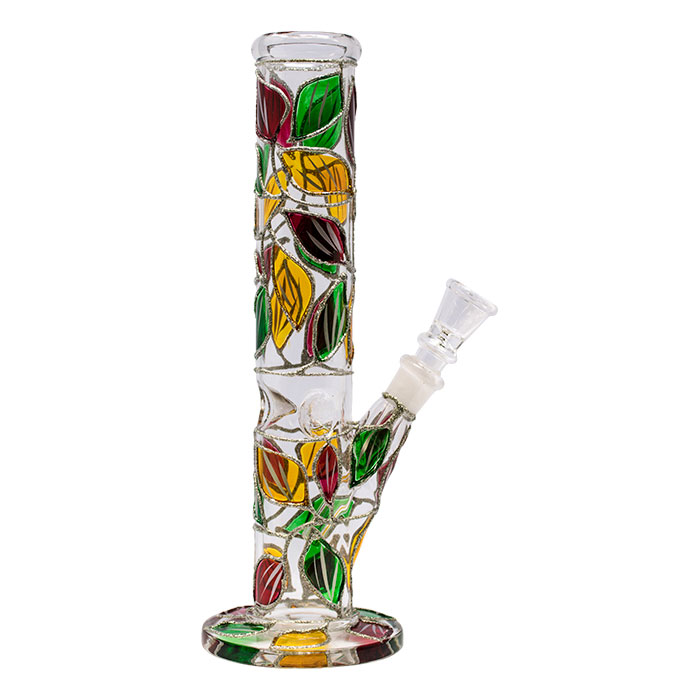 Hand Painted Silver Leaves 10 Inches Glass Bong