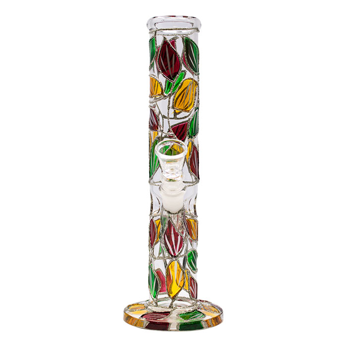 Hand Painted Silver Leaves 10 Inches Glass Bong