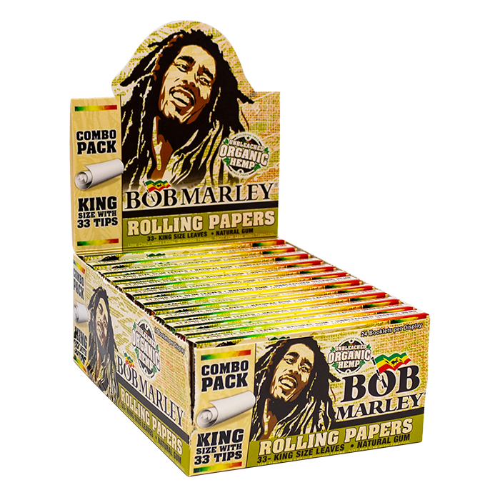 Bob Marley Unbleached King Size Rolling Paper Combo With 33 Tips Ct 24
