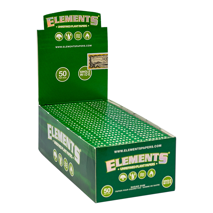 Elements Green Single Wide Rolling Paper Ct 50