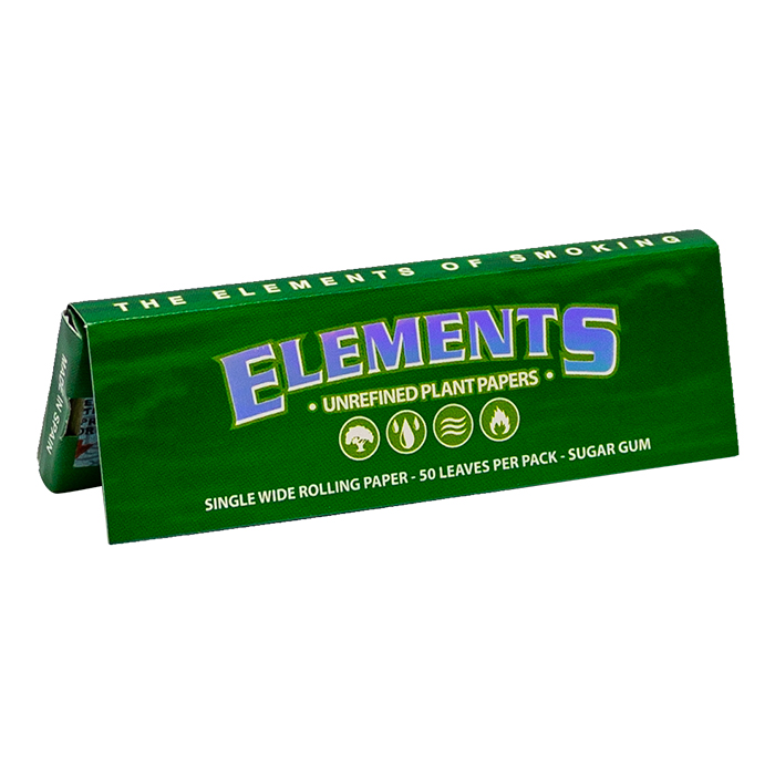 Elements Green Single Wide Rolling Paper Ct 50