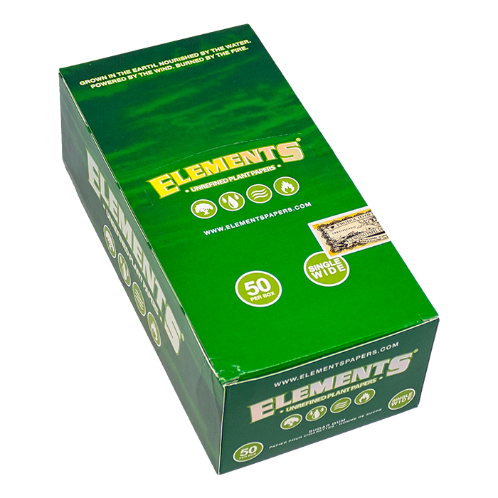 Elements Green Single Wide Rolling Paper Ct 50