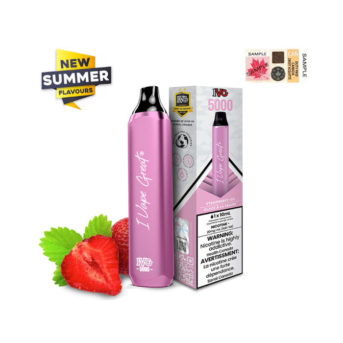 (Stamped) Strawberry Ice IVG Bar Max 5000 Puffs Disposable Vape Ct-6