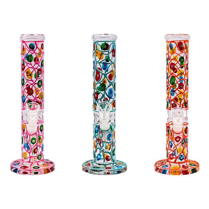 Assorted Color Hand Painted 10 Inches Cylindrical Dotted Glass Bong