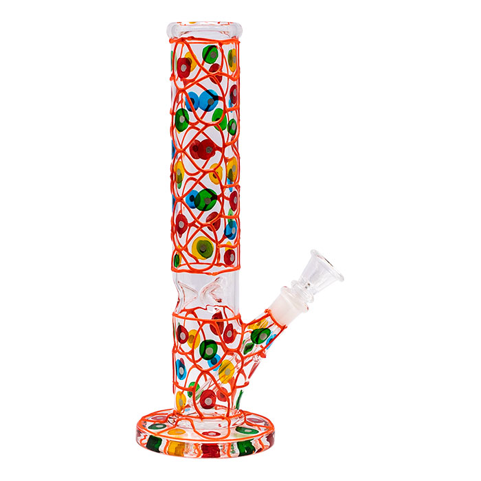Orange Hand Painted 10 Inches Cylindrical Dotted Glass Bong