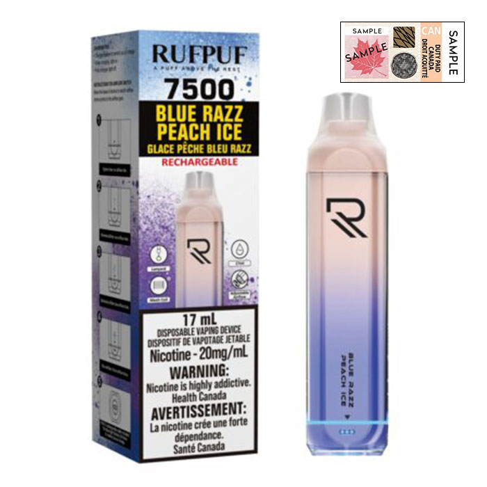 (Stamped) G Core Rufpuf 7500 Puffs Blazin Blue Razz Peach Ice Disposable Vape Ct 10