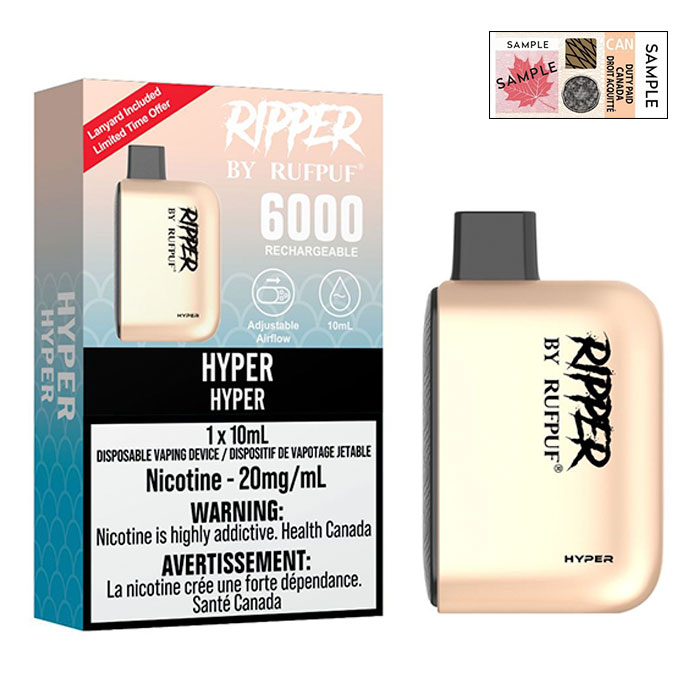 (Stamped) Hyper Ice 6000 Puffs Ripper Disposable Vape By G Core Rufpuf Ct 10
