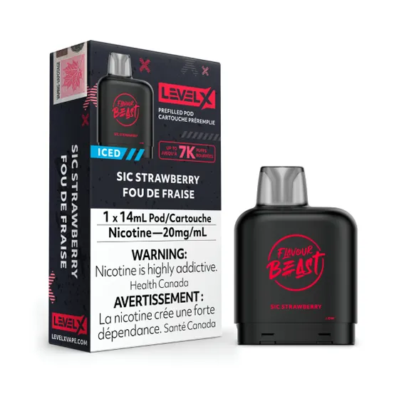 Level X SIC Strawberry Iced 7000 Puffs Flavour Beast Pods Ct 6