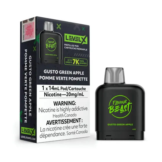 Level X Gusto Green Apple Iced 7000 Puffs Flavour Beast Pods Ct 6