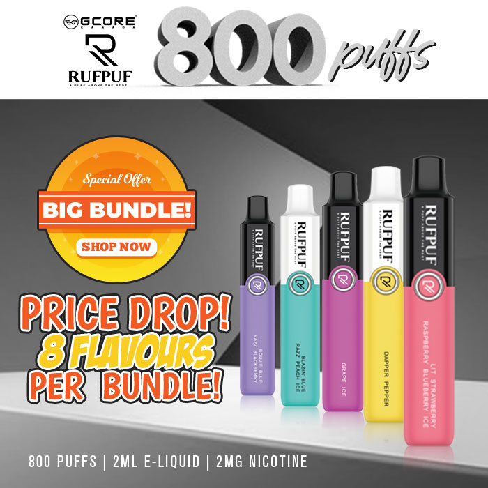 BC Compliance G Core Rufpuf 800 Puffs Disposable Vape Bundle of 8 Different Flavors