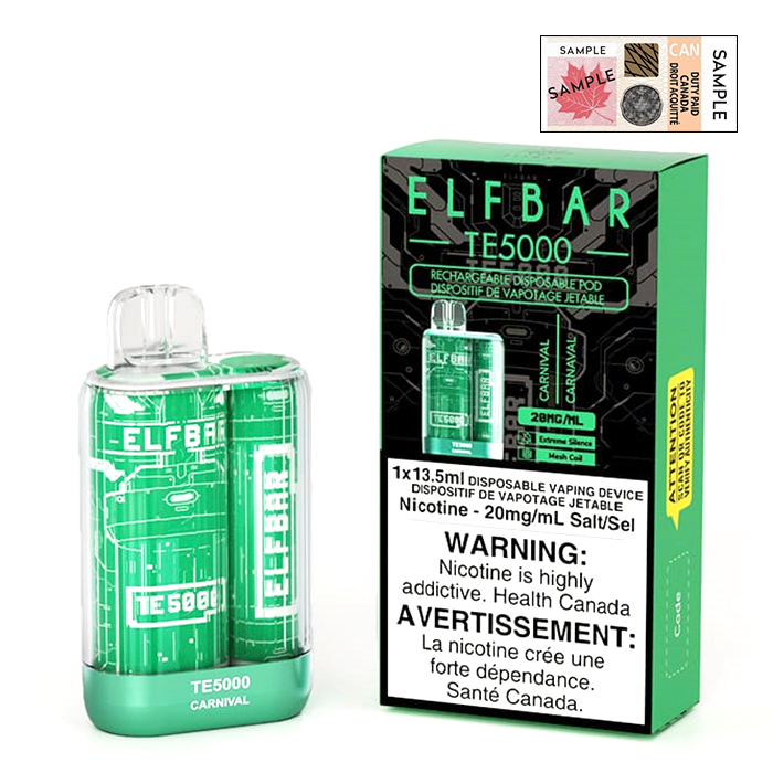 (Stamped) Carnival Elfbar TE5000 Rechargeable 5000 Puffs Disposable Vape Ct 10