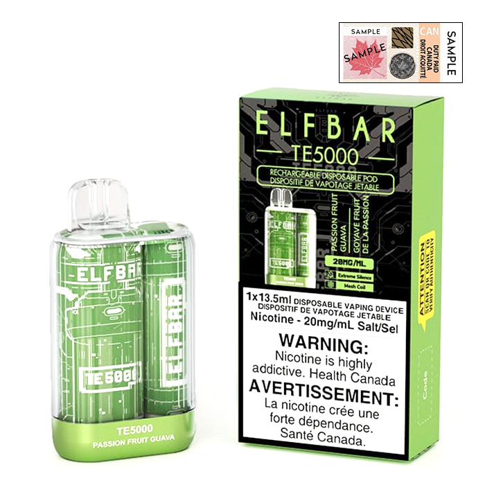 (Stamped) Passion Fruit Guava Elfbar TE5000 Rechargeable 5000 Puffs Disposable Vape Ct 10