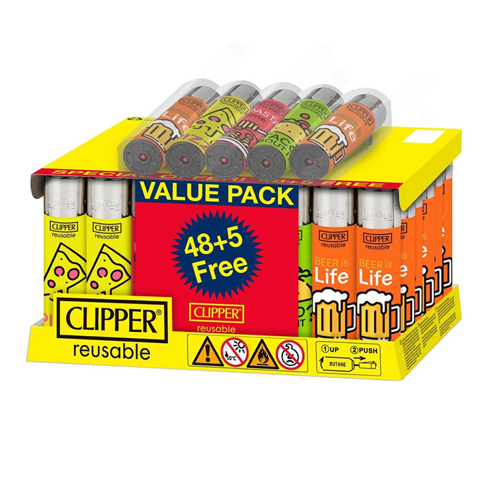 Clipper Famous Food Lighters Display of 48 With 5 Free Lighters