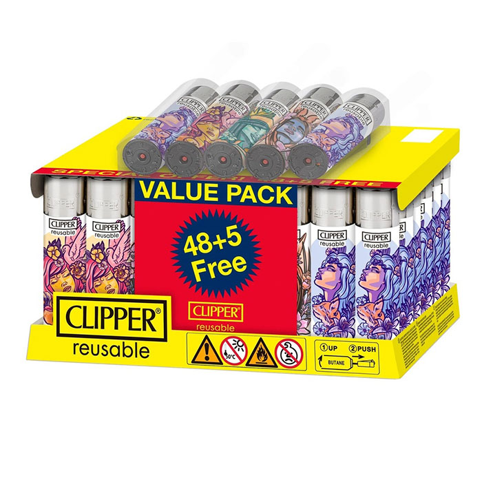 Clipper Goddess Lighters Display of 48 With 5 Free Lighters