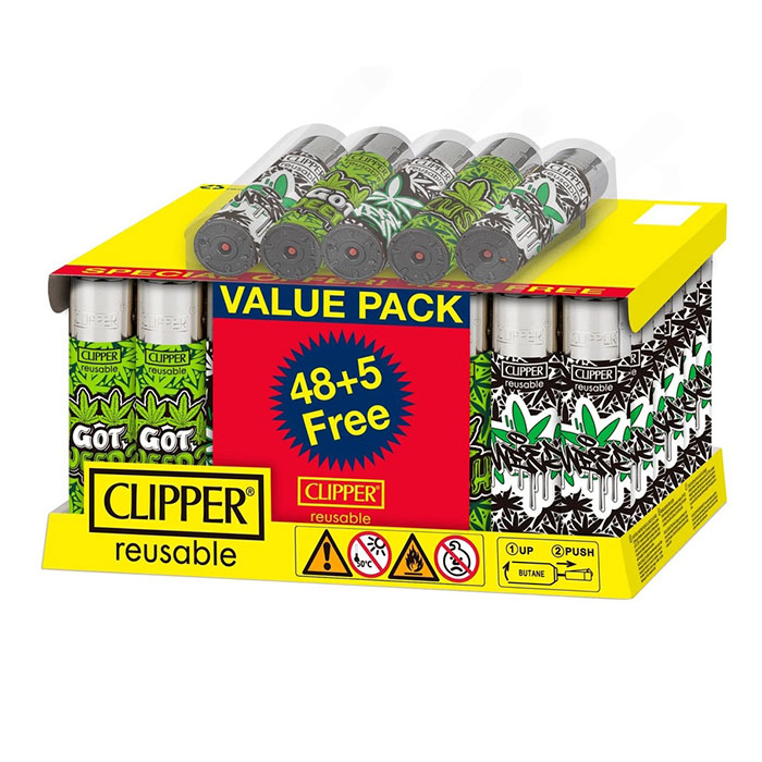 Clipper Graffiti Leaves Lighters Display of 48 With 5 Free Lighters