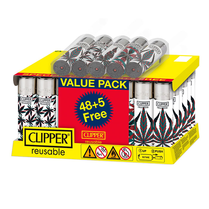 Clipper Neon Leaves Lighters Display of 48 With 5 Free Lighters