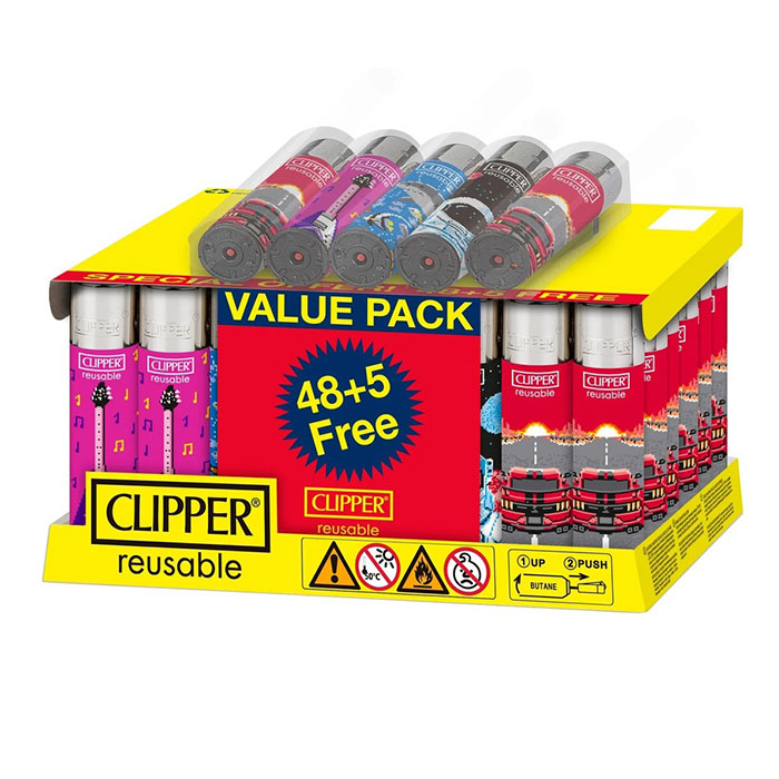 Clipper Next Screen Lighters Display of 48 With 5 Free Lighters