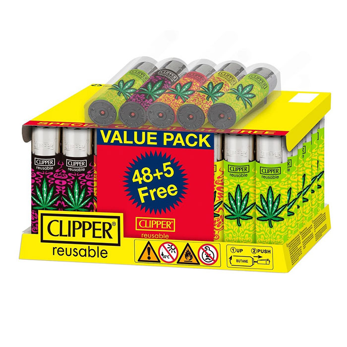 Clipper Renzo Leaves Lighters Display of 48 With 5 Free Lighters