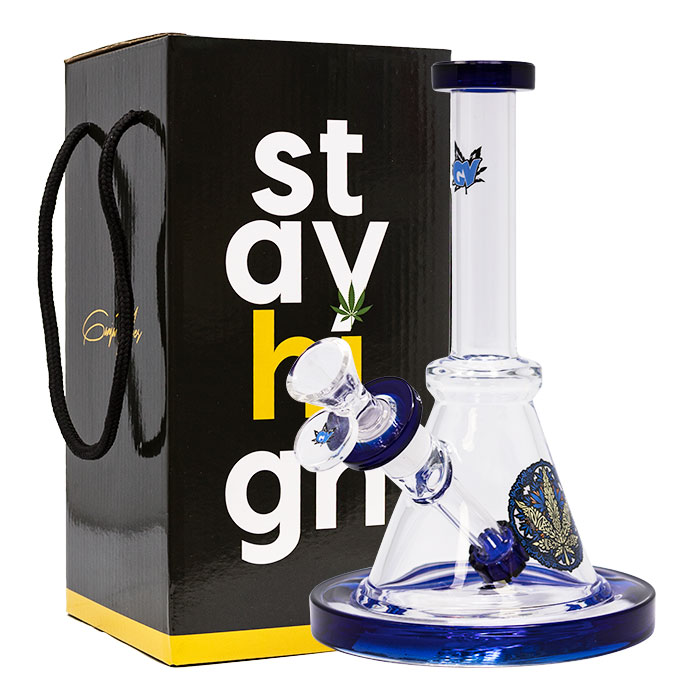 Weed Leaf 8 Inches Ganjavibes Blue Glass Bong From Stay High Series