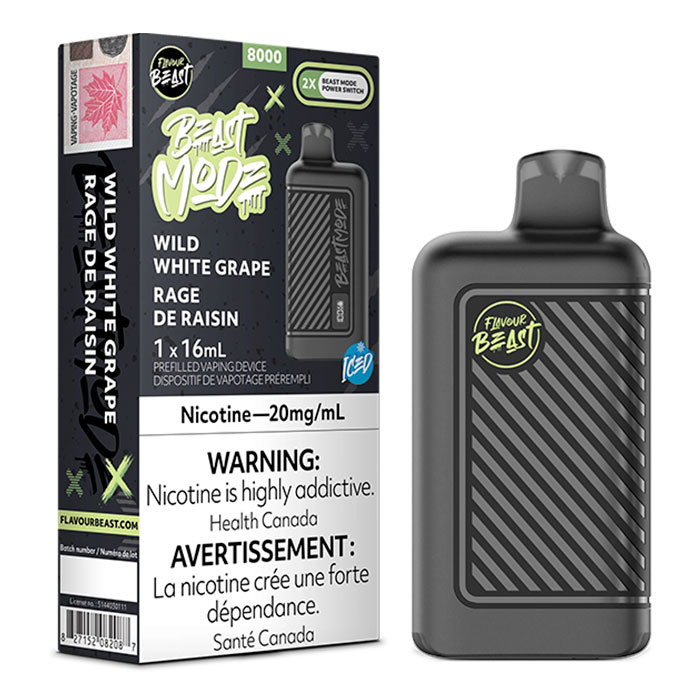 (Stamped) Wild White Grape Flavour Beast Mode 8000 Puffs Disposable Vape Ct 5