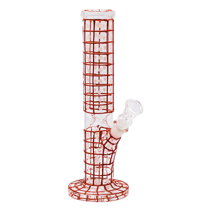 Red Detailed Hand Painted 10 Inches Glass Bong