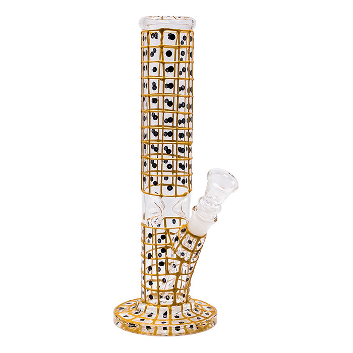 Gold Detailed Hand Painted 10 Inches Glass Bong