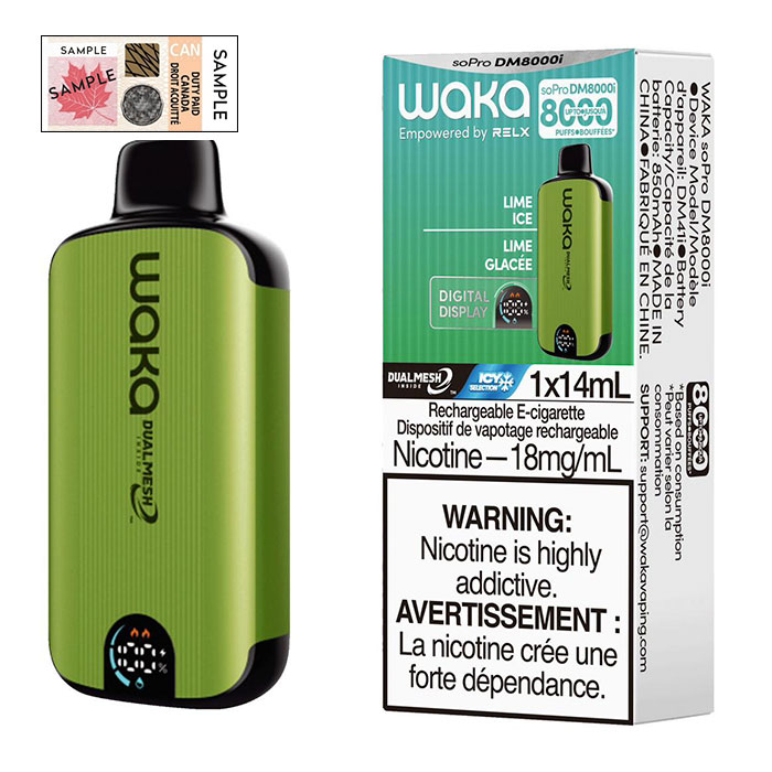 Digital Lime Ice Waka Sopro 8000 Puffs Smartest Disposable Vape Ct 10